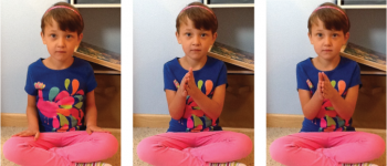 Three images of shame child showing a pat, a clap, and a clap.